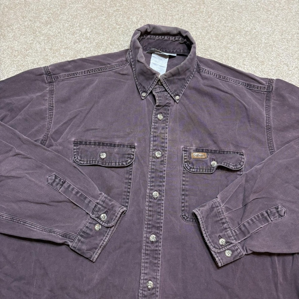 Vtg Carhartt Shirt Mens Large Purple Twill Button Up LS Faded Distressed 90s - Picture 5 of 16